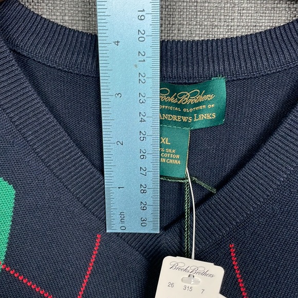 NWT Brooks Brothers Argyle Silk/Cotton Blend Vest St. Andrews Links Navy Size XL - Picture 15 of 17
